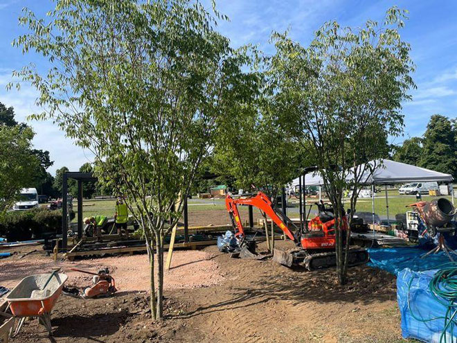Asworth Landscapes working on Sam Moore's garden for Hampton Court 2022