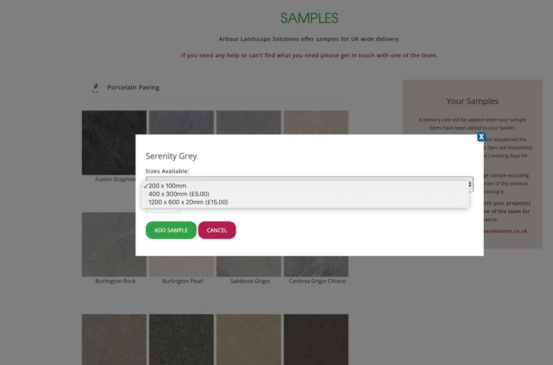 selecting sample sizes for porcelain paving from Arbour Landscape Solutions