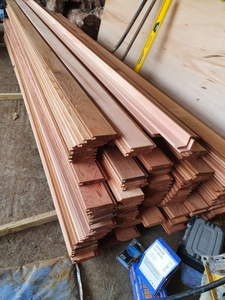 stack of cedar cladding planks