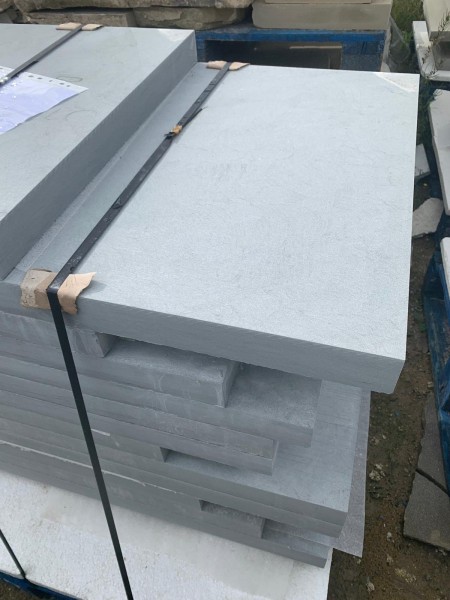 Yorkstone whitworth grey paving packaged for delivery