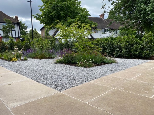 Formal garden with Sinai Pearl Beige Honed/Tumbled Limestone Paving