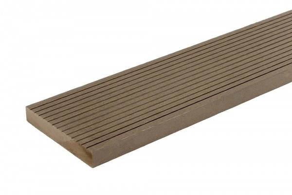 Grooved surface of Oxford solid composite decking board in Coffee Brown