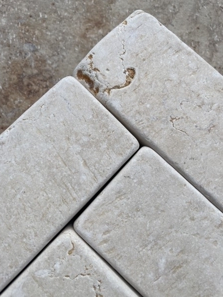 Sinai Galala Limestone Acid Washed/Bush Hammered Surface Finish Slim-Setts Pre-Sealed Sample