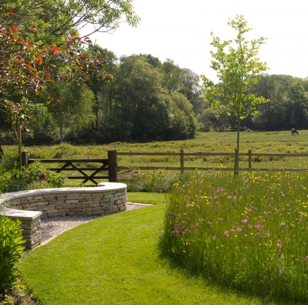 Landscaped garden with wildflower border