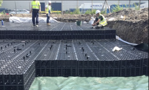 Polystorm Crates being installed on a site