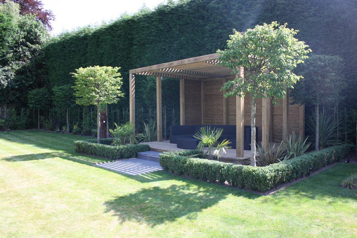 Pergola in landscaped garden built using Southern Yellow Pine