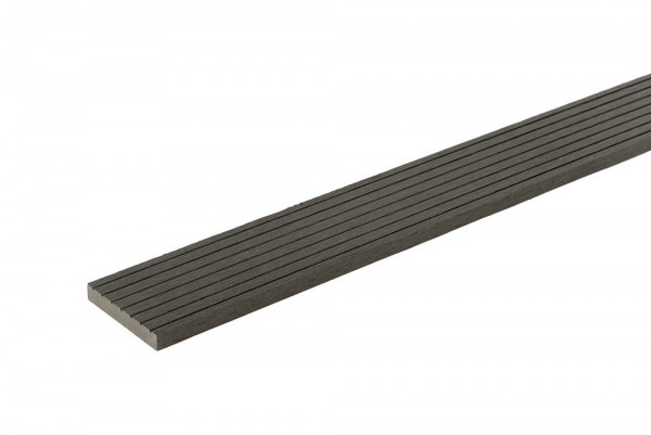 Flat trim for London composite decking board in charcoal colour