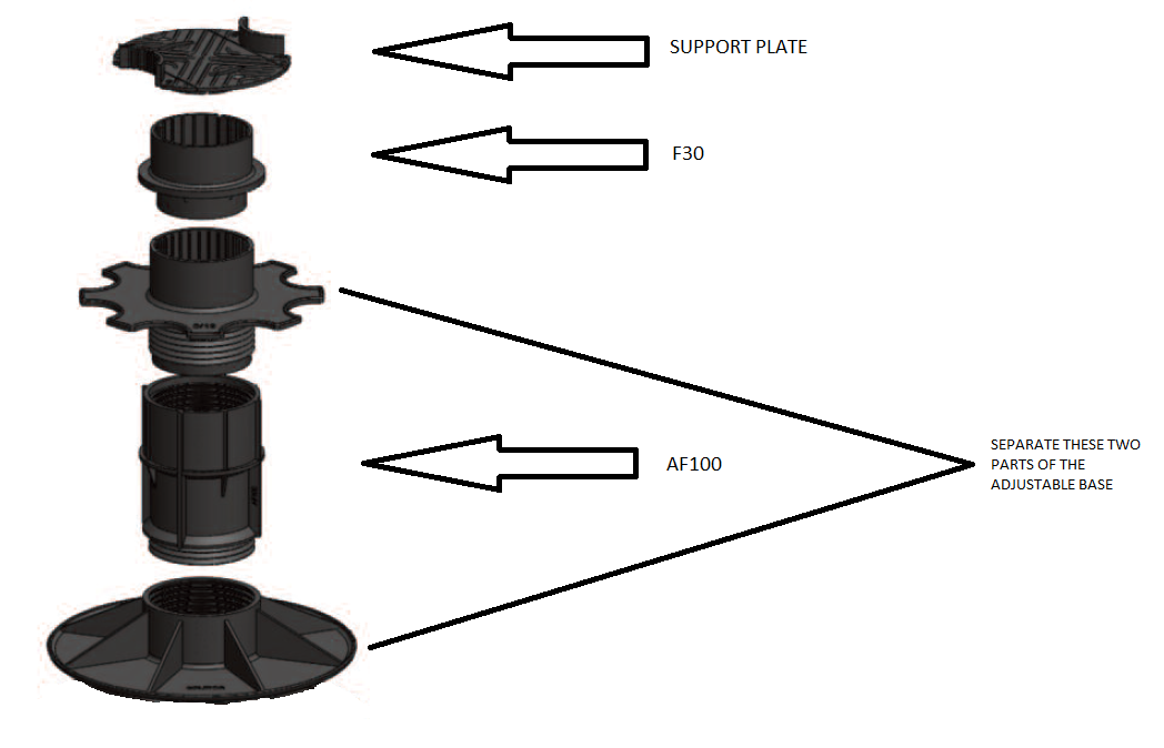 diagram showing decking and paving pedestal construction