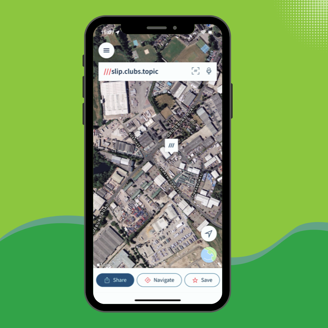 mobile phone screen with What 3 Words address for Arbour Landscape Solutions yard