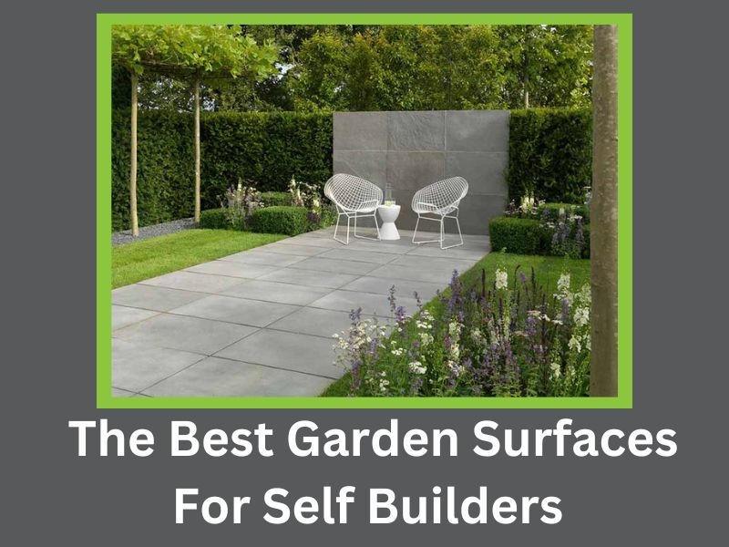 beautiful garden with paving, hedges and bistro furniture announcing the best garden surfaces for self builders