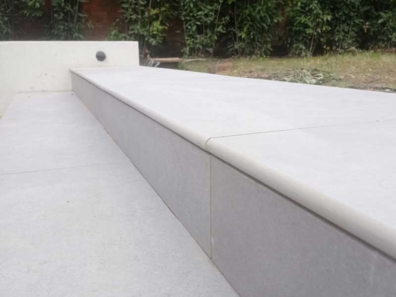 white porcelain outdoor step with bullnose edge profile