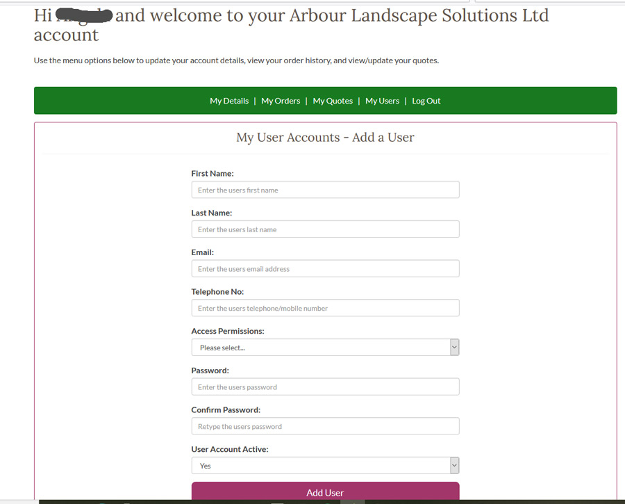 How to add a new user to your landscaping supplies trade account