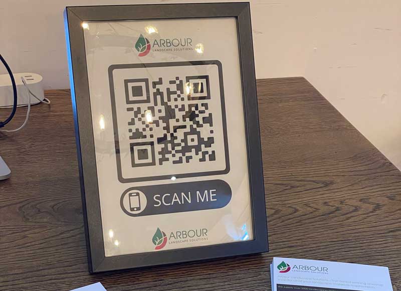 framed QR code leading to Arbour Landscape Solutions website