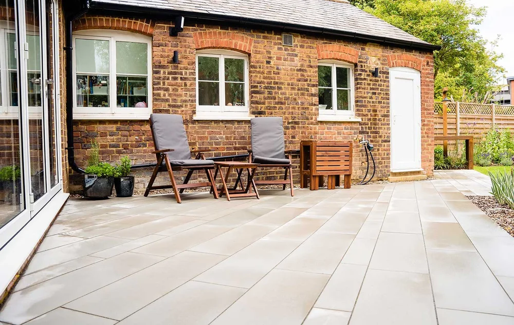 Limestone garden seating area