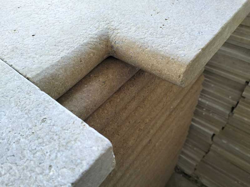 bespoke limestone paving slab with internal corner detail