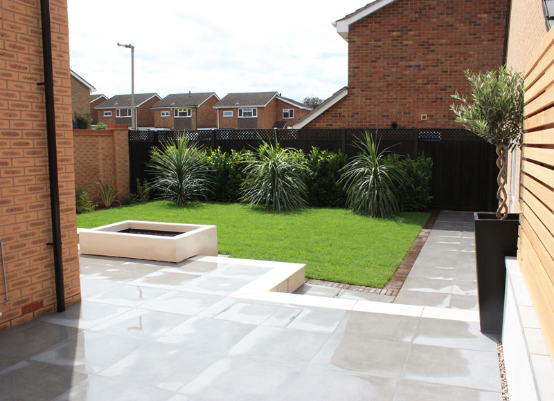 new build back garden created using porcelain paving from Arbour Landscape Solutions