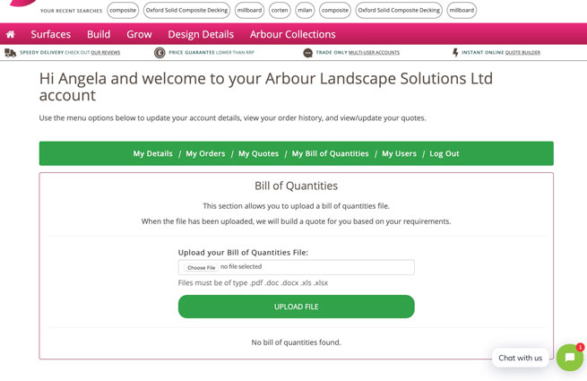 how to upload bill of quantities to arbour landscape solutions account