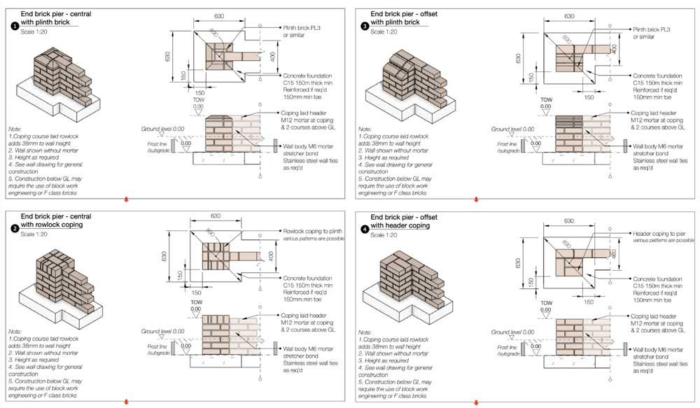 paul hensey construction drawings for brick piers as available from Heap 3D modelling library