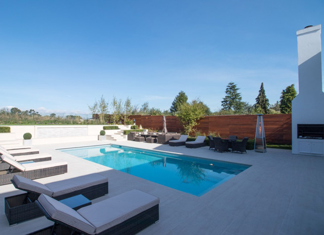 swimming pool with white porcelain paving