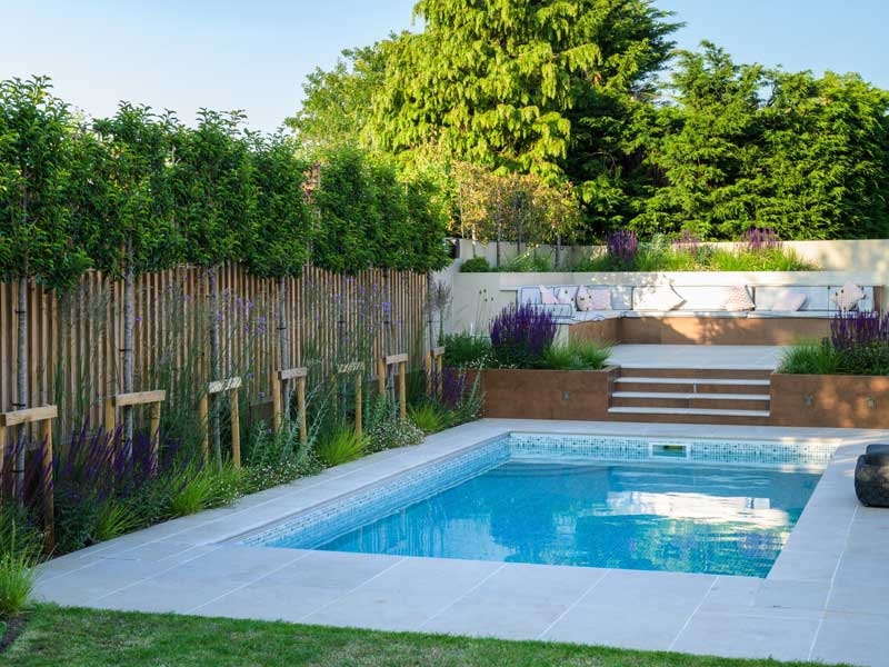 pre-sealed limestone paving landscaping around pool