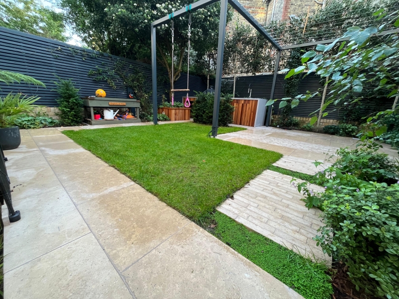 pre-sealed limestone paving in a garden