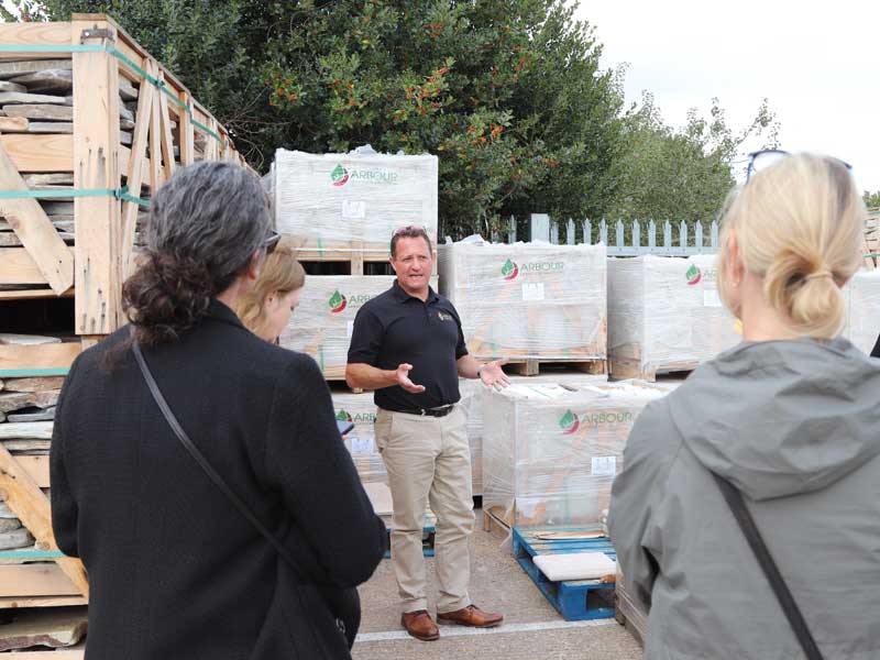Richard Bickler presenting new landscape materials to a group of garden designers