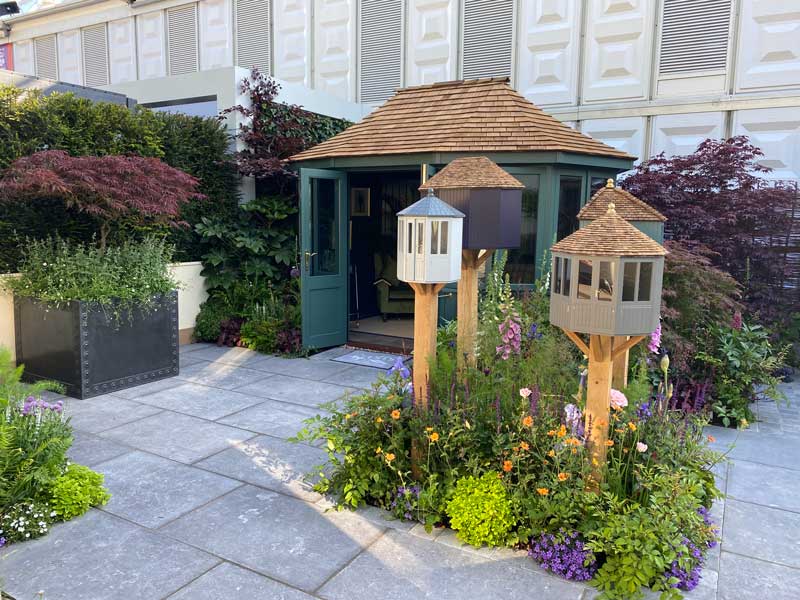 miniature bird houses on scotts of thrapston trade stand Chelsea 2024