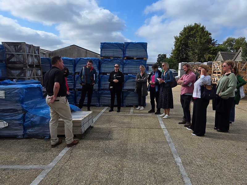Richard Bickler demonstrating landscaping materials at Leighton Buzzard stock yard