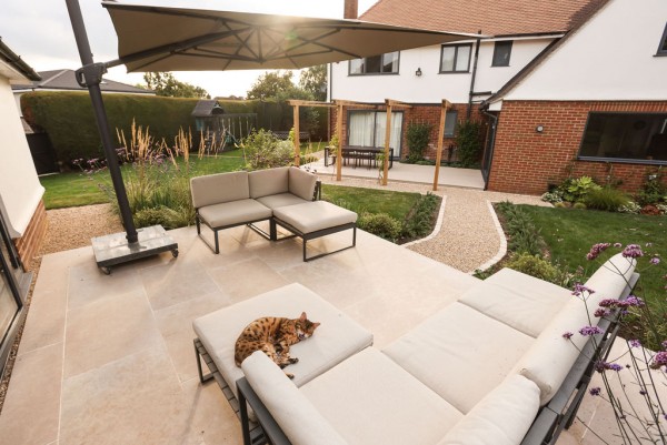 Patio created with sinai pearl beige pavers