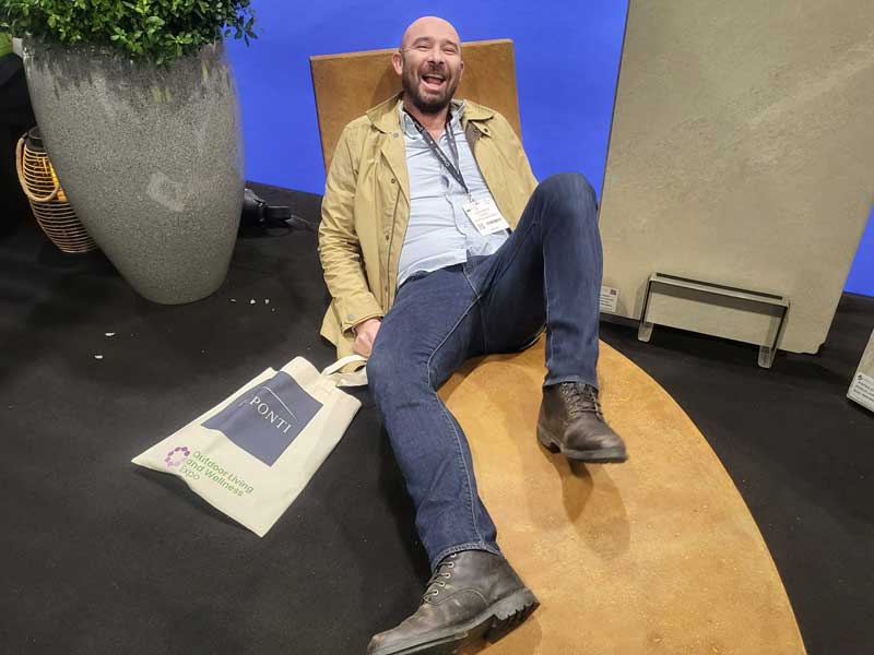 laughing landscaper on a lounger