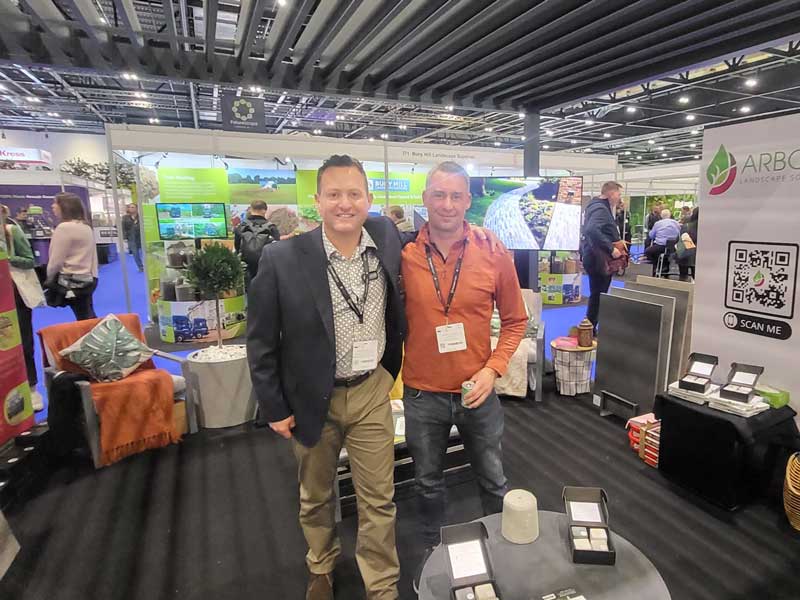 welcoming visitors to the Arbour Landscape Solutions stand at Futurescape