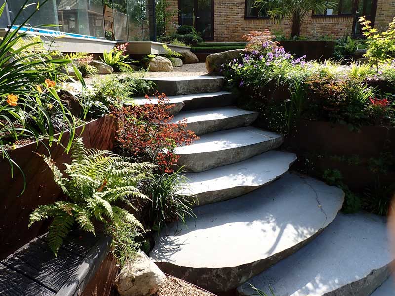 naturalistic stone steps with knapped edges